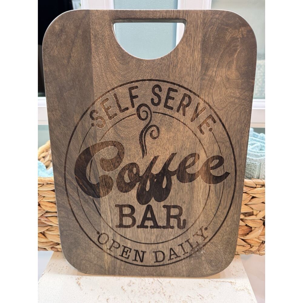 Solid Wood Cutting Board Style Coffee Bar Sign Handmade 13.75” X 10” Great Gift